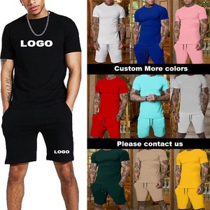 Custom Logo Solid Color Short Sleeve Joggers Suits Two Piece Clothing Men Short <b>Sets</b> - Product Image 2