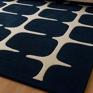 Tapis géométrique moderne bleu marine, tapis moelleux de luxe, motif design, tapis tufté à la main, tapis de sol, décoration contemporaine pour salon - Product Image 3