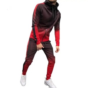 Ensemble de survêtement pour homme à dégradé de couleurs, manches longues, capuche zippée, style sportif, respirant, en polyester, coupe classique pour l'automne - Product Image 2