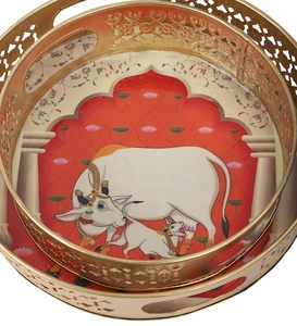 Hermoso Juego Combinado de Bandeja y Jarra Pichwai de Hierro Forjado a Mano de Jaipurios, 8 Pulgadas, Impresión UV - Product Image 5