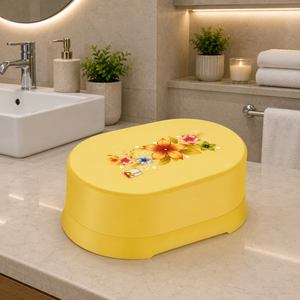 Porte-savon en plastique Flora avec couvercle, design ovale jaune, accessoire de salle de bain moderne, nettoyage facile, utilisation sans électricité - Product Image 1