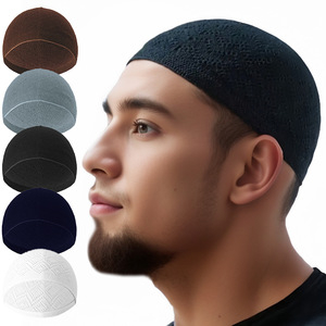 Hot Sale Men's Breathable Soft Shell Suede <b>Islamic</b> Prayer Cap Knit Solid Warm Muslim Worship Hat - Product Image 1