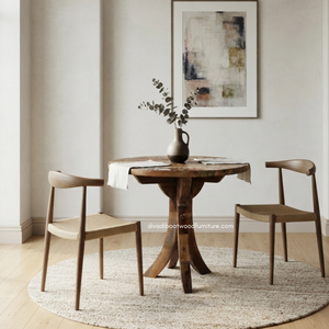 Durable Handcrafted Solid <b>Wood</b> Round <b>Dining</b> <b>Table</b> Antique Design Eco-Friendly <b>Rustic</b> Vintage - Product Image 3