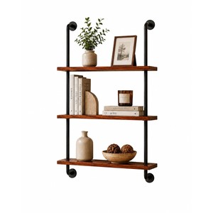 Estantes Flotantes de Madera Sheesham Hechos a Mano, Diseño Industrial de Tuberías, Minimalistas, para Sala de Estar, Función de Almacenamiento Individual, Venta al Por Mayor - Product Image 1