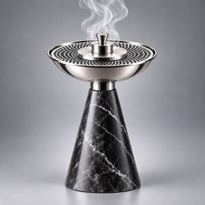 Brûleur d'encens Bakhoor en résine effet marbre, diffuseur d'aromathérapie en acier inoxydable, support décoratif pour parfum d'intérieur, entièrement naturel - Product Image 1