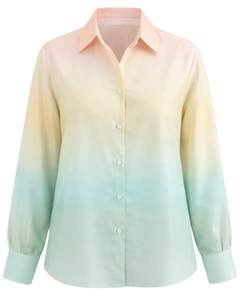 เสื้อเชิ้ตผู้หญิงแขนยาวสีพีชไล่เฉดเขียวมิ้นท์แบบกระดุมหน้า สไตล์ลำลองสำหรับใส่ทำงาน ผู้ผลิตเสื้อผ้าแบบ OEM สั่งทำได้ - Product Image 1