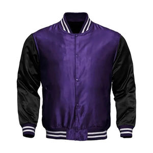 Veste universitaire en satin bicolore à boutons-pression avec broderies personnalisées, style baseball en soie satinée - Product Image 5