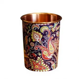 Ensemble de gobelets décoratifs en cuivre à motif floral coloré, finition émail, style indien, pour la maison, les repas et les cadeaux - Product Image 2