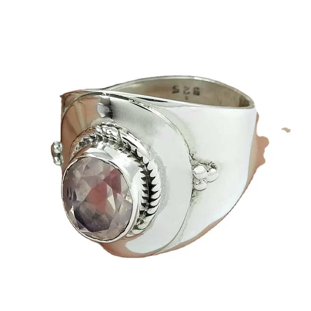 Handmade 925 sterling silver rose quartz vintage ring gemstone jewelry bulk wholesale silver rings for women and girls
