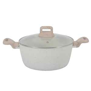 Casserole en granit antiadhésive avec couvercle en verre et poignée en bois, compatible induction, pour la cuisine - Product Image 1