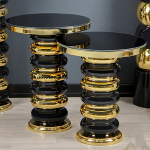 Table d'appoint ronde en verre trempé, style minimaliste de luxe, dorée, moderne, pour salon et hôtel, lot de 2 pièces - Product Image 1