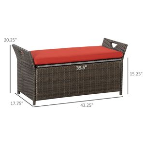 Panca contenitore da esterno in PE rattan da 27 galloni, rossa, in vimini, con ampio contenitore rettangolare e poggiapiedi - Product Image 3