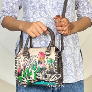 New Arrival <b>Tooled</b> Genuine Leather Speedy Duffel Bag Western Style <b>Small</b> Hand Painted Handbag Factory Direct Price Overnight Bag - Product Image 1