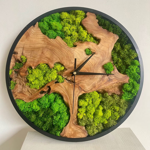 Rustic Wood Wall <b>Clock</b> - Unique Modern Live Edge Teak Dial with <b>Large</b> Black Metal Frame, Silent Non-Ticking Living Room Decor - Product Image 5