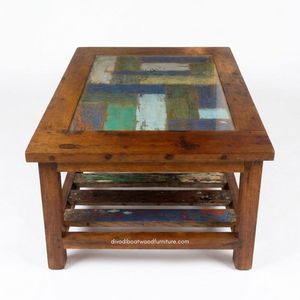 Rustic Solid Wood Durable Eco-Friendly Handmade <b>Coffee</b> <b>Table</b> Storage Glass Top Antique Finish Indoor Outdoor Living Room - Product Image 2