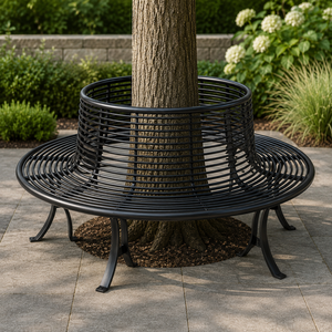 Banco circular de metal negro para árbol con asiento de listones, anillo protector de árbol, asiento de jardín, banco de parque exterior, banco redondo para árbol, banco de jardín de metal - Product Image 4