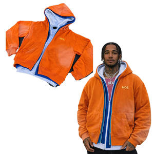 Sweat à capuche zippé triple couche vintage bleu tendance personnalisé OEM pour homme - Product Image 5