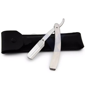Kit de barbier professionnel, rasoir droit en acier inoxydable pour le rasage humide du visage, avec étui en cuir, support de rasoir, marque personnalisée - Product Image 1