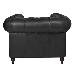 เก้าอี้หนังเชสเตอร์ฟิลด์แบบเดี่ยวระดับไฮเอนด์ พร้อมที่วางแขนแบบโค้งมน และงานปักกระดุมแบบแฮนด์เมด ฐานไม้เนื้อแข็ง สำหรับใช้ในบ้าน - Product Image 5