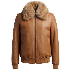 Travel Wear Men Shearling Leather <b>Jacket</b> Front Zipper Functional Pockets Regular Fit Customized Shearling Leather <b>Jacket</b> For Men - Product Image 1