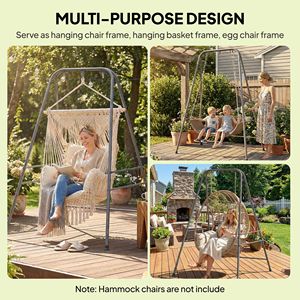 Supporto per Sedia Amaca Grigio per Uso Interno ed Esterno con Piedini Antiscivolo e 2 Moschettoni per Hotel, Patio, Soggiorno, Parco - in Vimini e Metallo - Product Image 4