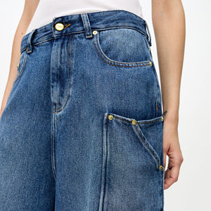 Pantalones cortos de mezclilla rectos de cintura alta, pantalones informales de estilo americano para mujer, ropa de verano, tela de algodón suave y duradera - Product Image 6