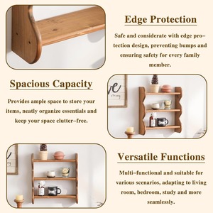 Premium Farmhouse Style 3-Tier Solid Wood Hanging Floating Shelf for Indoor Living <strong>Space</strong> <strong>Decor</strong> &amp; Sundries Organizer - Product Image 4