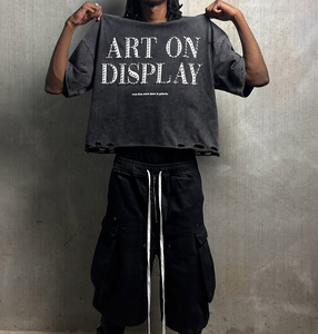 T-shirts personnalisés coupe ample décontractée, effet vintage délavé, couleur noire, t-shirt décontracté personnalisé pour homme - Product Image 6