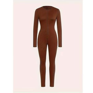 Hot Sale Wholesale Quick Dry Zip up One Piece Jumpsuit long Sleeve Front Zipper Yoga Sports <b>Bodysuits</b> Jumpsuits - Product Image 3