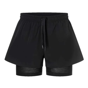 Pantalones Cortos Deportivos 2 en 1 de la Mejor Calidad en Oferta, Pantalones Cortos de Compresión con Diseño Liso Tejido para Mujer - Product Image 1