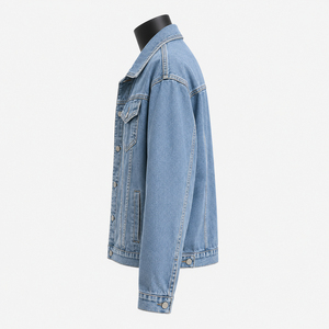 Veste en jean bleu clair délavé pour homme, style vintage, en coton, fabrication OEM ODM, vente en gros - Product Image 2