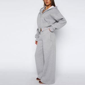 Conjunto Deportivo de Dos Piezas para Mujer, 100% Algodón, Elástico, Cuello en V, Estilo Hip Hop, Forro Polar, Transpirable, para Invierno - Product Image 3