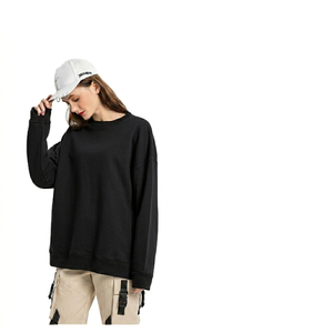 Sudadera Lisa de Algodón para Mujer, Cuello Redondo, Oversize, Estilo Casual Urbano, Suave y a la Moda - Product Image 3