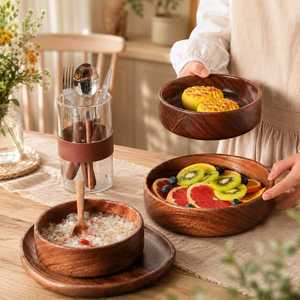 Bol de service classique artisanal en bois naturel pour les fêtes, la cuisine, les fruits, les collations, les salades, plat décoratif - Product Image 3