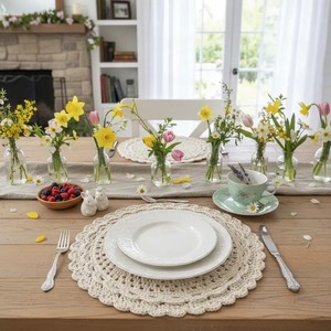 Set de table rond en tissu style campagnard, fait main, lavable, pour mariages, Thanksgiving et fêtes, diamètre 500 mm - Product Image 5