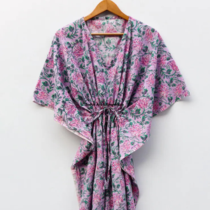 Kaftán de algodón estampado a mano al por mayor, kaftán de playa de algodón estampado, vestido de fiesta para mujer, vestido maxi de noche - Product Image 2