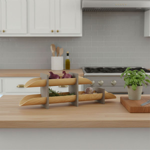 Modern Wooden <b>Chocolate</b> Tray With Black Metal Supports Featuring Two Tiers And Curved Edges For Stylish Storage And Display - Product Image 2