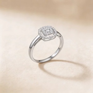 Anillo de Compromiso y Boda de Oro Blanco de 9K con Diamante de Corte Redondo de 1.15CT y Halo de Diamantes en Forma de Cojín para Mujer, Joyería Fina - Product Image 2