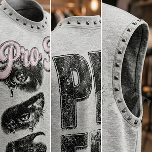 Custom Fitted Boxy Fitted Cropped Style Graphic Sleeveless Tank Top Streetwear Studded Edge Loose Fit Fashion Custom T Shirts - Product Image 4