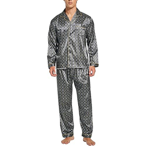 Winter Warm <b>Men</b> Night Suit Long Sleeve Button Front Collar Long Pants <b>Set</b> Drawstring Waist Soft Breathable Home Wear - Product Image 1