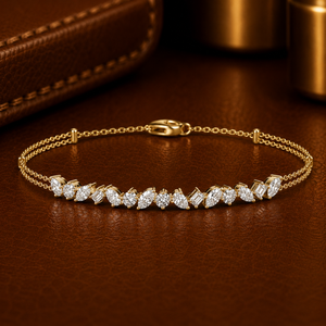 Mixed Cut Lab Grown Diamond <b>Bracelet</b> DEF VVS 10K 14K Yellow Gold Double Chain <b>Bracelet</b> CVD HPHT Diamond Jewelry For Women Gifts - Product Image 1