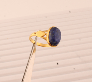 Natural <b>Lapis</b> <b>Lazuli</b> Oval Gemstone Solitaire <b>Ring</b> 18K Gold Plated Sterling Silver Handcrafted Classic Party Blue - Product Image 4