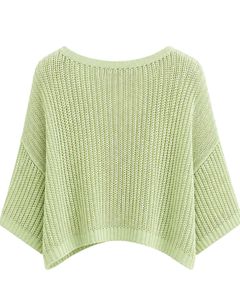 Pull court en maille vert clair pour femme, coupe ample, manches courtes, léger et respirant, idéal pour l'été, style décontracté et tendance - Product Image 5