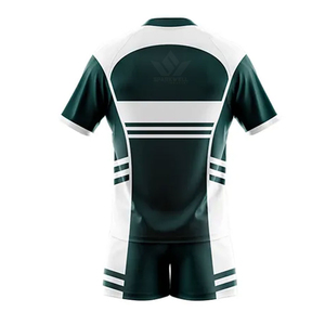 Ensemble de maillot de rugby personnalisé vert et blanc pour homme, manches courtes, col rond, polyester sublimé, évacuation de l'humidité, uniforme sportif pour équipe adulte - Product Image 2
