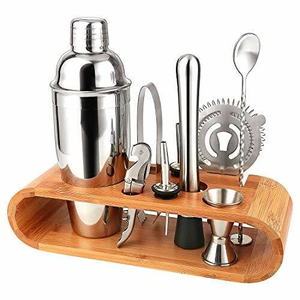 Juego Premium para Preparar Cócteles de Bambú con Coctelera de Acero Inoxidable, Colador, Jigger Medidor, Cuchara Mezcladora y Tapón para Botella - Product Image 4