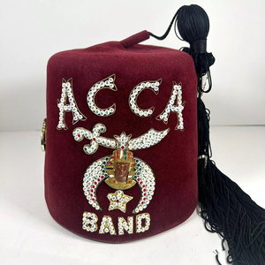 Chapeau Fez Shriners de Haute Qualité, Marron, Personnalisé, Chapeau Maçonnique avec Pompon Orné de Bijoux, Meilleure Vente, Chapeau Décontracté pour Sports de Plein Air, Plage et Voyage - Product Image 1