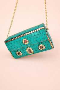 Pochette promotionnelle turquoise en mosaïque avec chaîne dorée, forme personnalisée, design mode en métal et mosaïque fait main - Product Image 2