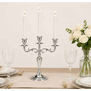 Wholesale 3 Arm <b>Silver</b> Candelabra Metal Candle Stand Elegant Baroque Aluminum <b>Candlestick</b> Holder for Wedding Table Centerpiece - Product Image 4