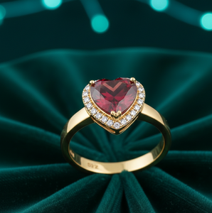 8mm Heart Shape Red Hydro Gemstone <b>Ring</b> with CZ 925 Sterling Silver 18K Gold Plated Designer Cocktail <b>Ring</b> US 6 - Product Image 4