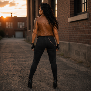 2026 Custom Breathable Sleeveless Leather <b>Vest</b> Premium <b>Brown</b> V-neck Moto & Biker Style Women Waistcoat Damen Lederweste - Product Image 3
